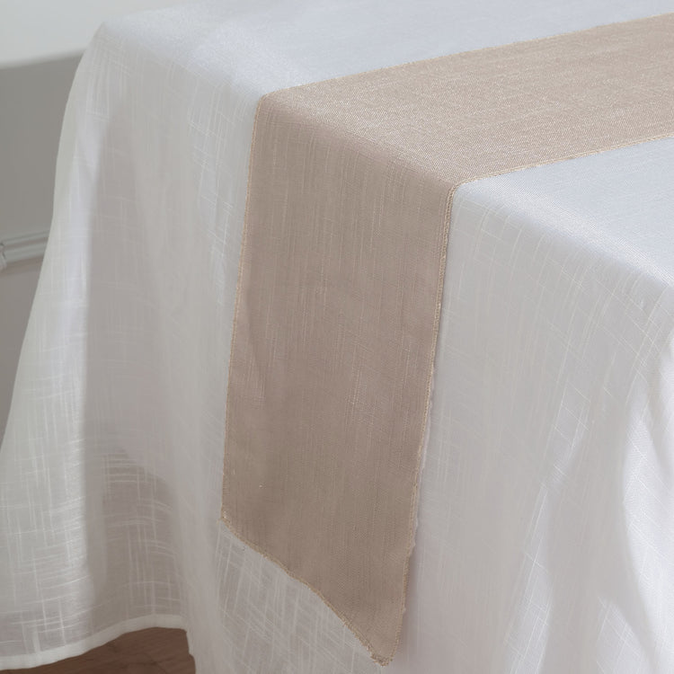 Taupe Linen Slubby Textured Wrinkle Resistant Table Runner 12 Inch x 108 Inch