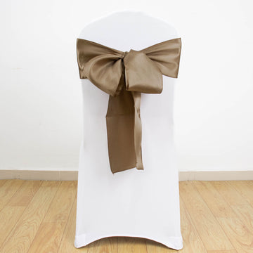 5 Pack Taupe Satin Chair Sashes 6"x106"