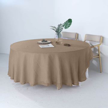 Taupe Seamless Linen Round Tablecloth, Slubby Textured Wrinkle Resistant Tablecloth 108"