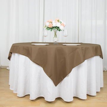Elevate Your Event with a Taupe Seamless Polyester Square Table Overlay