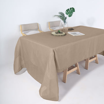 60"x126" Taupe Seamless Rectangular Tablecloth, Linen Table Cloth With Slubby Textured, Wrinkle Resistant
