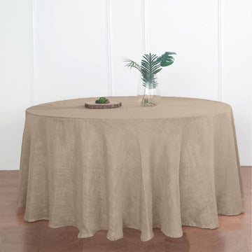 Taupe Seamless Round Tablecloth, Linen Table Cloth With Slubby Textured, Wrinkle Resistant 120"