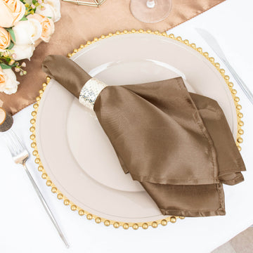 5 Pack Taupe Seamless Satin Cloth Dinner Napkins, Wrinkle Resistant 20"x20"