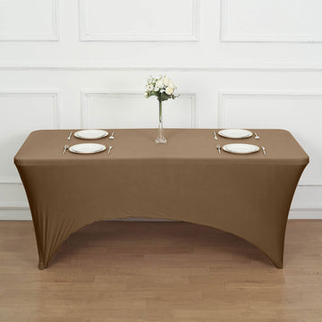 Taupe Spandex Stretch Fitted Rectangular Tablecloth 6ft
