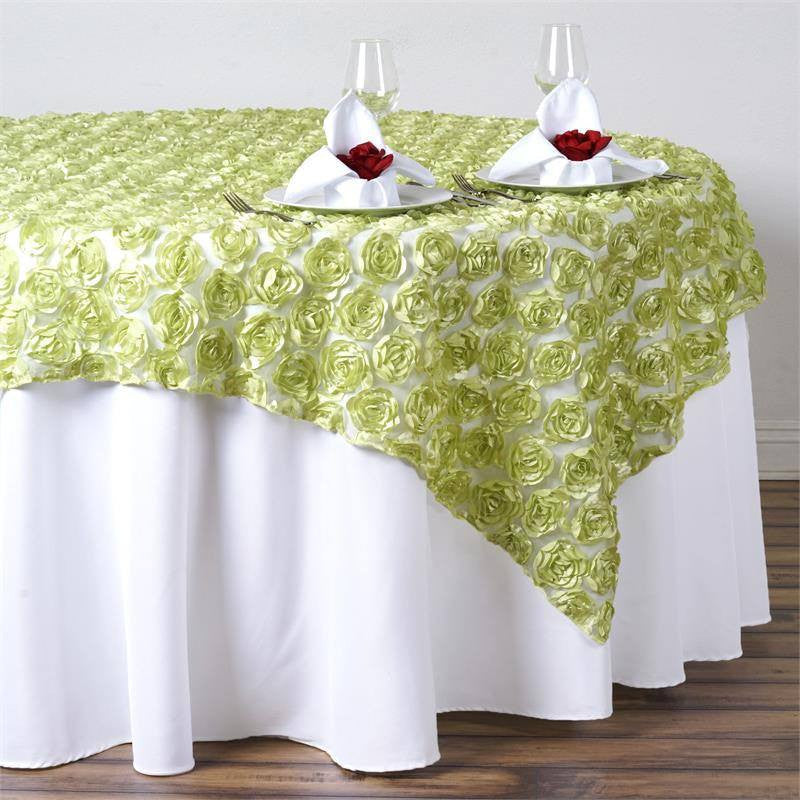72" x 72" COUTURE Rosettes on Lace Overlay - Tea Green#whtbkgd