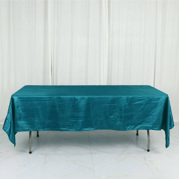 Teal Accordion Crinkle Taffeta Rectangle Tablecloth 60 Inch x 102 Inch 