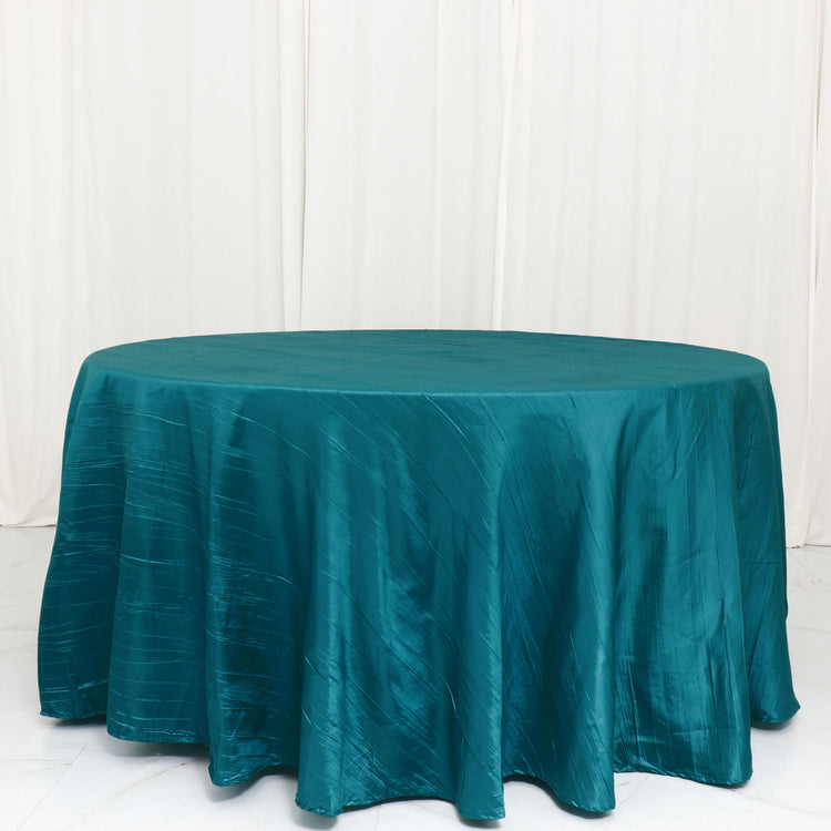 Teal Accordion Crinkle Taffeta Round Tablecloth 120 Inch 