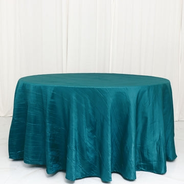 Teal Seamless Accordion Crinkle Taffeta Round Tablecloth 120"