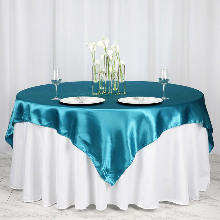 Teal Seamless Satin Square Table Overlay 72 Inch x 72 Inch