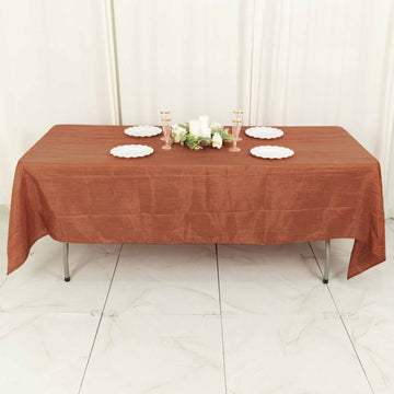 60"x102" Terracotta Accordion Crinkle Taffeta Seamless Rectangle Tablecloth
