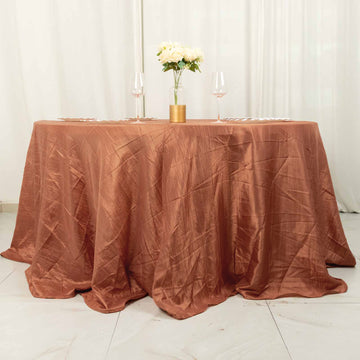 Terracotta (Rust) Accordion Crinkle Taffeta Seamless Round Tablecloth - 132"