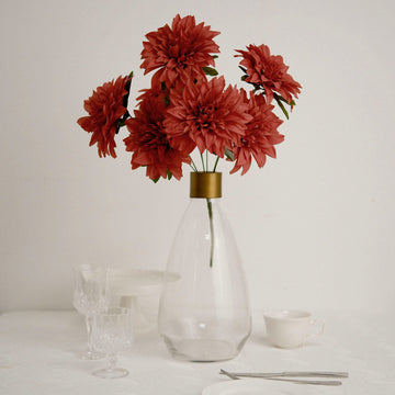 2 Bouquets Terracotta Artificial Silk Dahlia Flower Spray Bushes 20"