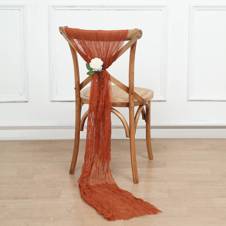 5 Pack | Terracotta Gauze Cheesecloth Boho Chair Sashes - 16inch x 88inch