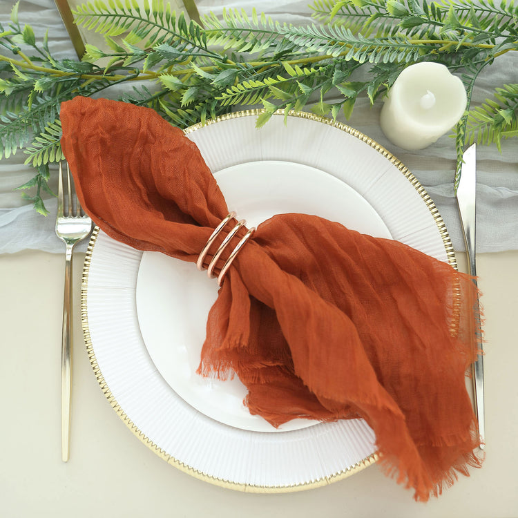 Terracotta Gauze Cheesecloth Boho Napkins 24 Inch By 19 Inch 5 Pack