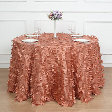 Terracotta (Rust) 3D Leaf Petal Taffeta Fabric Seamless Round Tablecloth 120