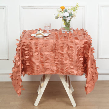 Terracotta (Rust) 3D Leaf Petal Taffeta Fabric Seamless Square Tablecloth - 54"