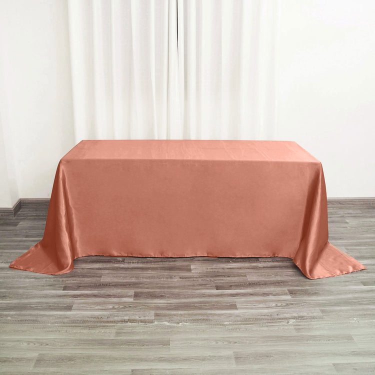 Terracotta Satin Rectangular Tablecloth 90 Inch By 132 Inch
