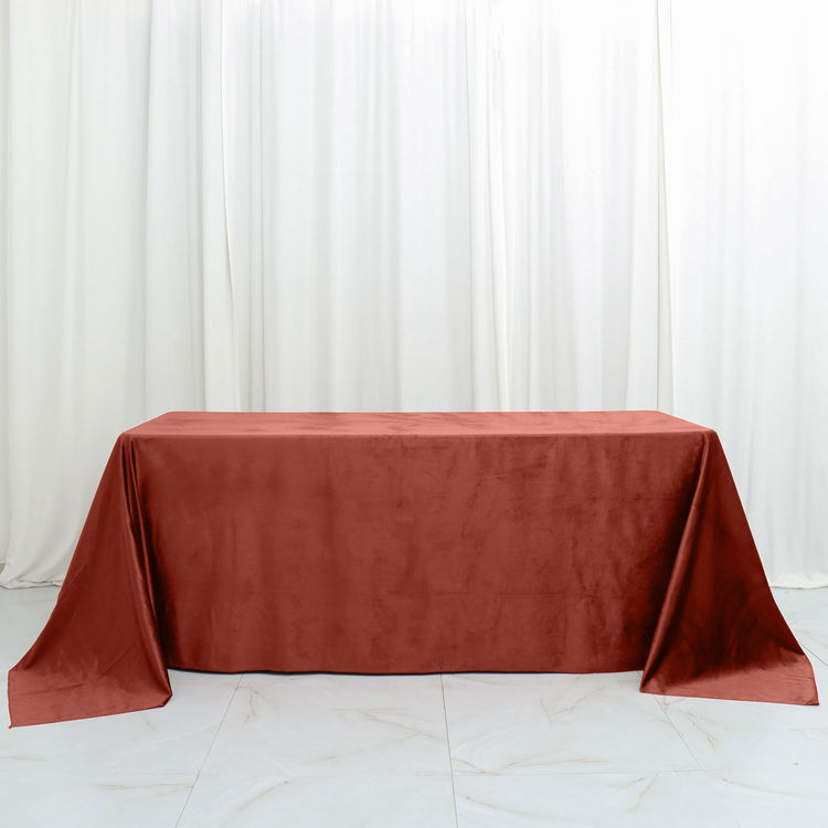 90 Inch x 132 Inch Rectangle Reusable Premium Seamless Terracotta Velvet Tablecloth 