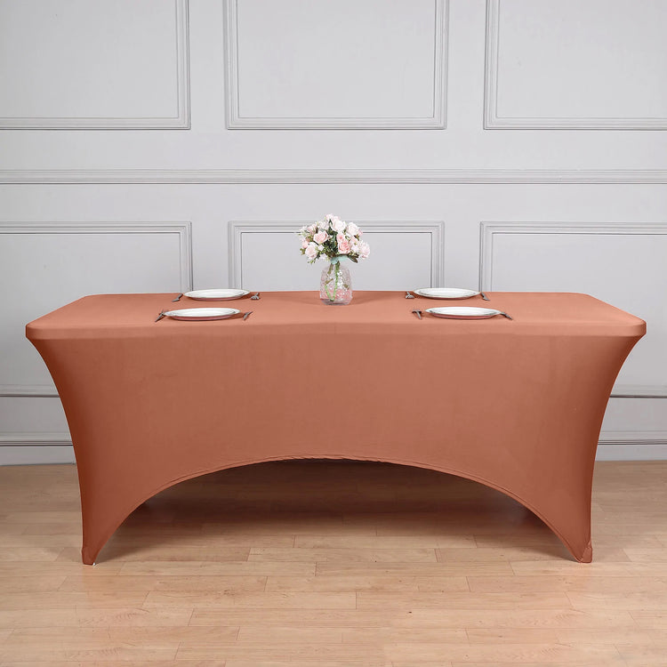 6 Feet Terracotta Spandex Stretch Fitted Rectangular Tablecloth
