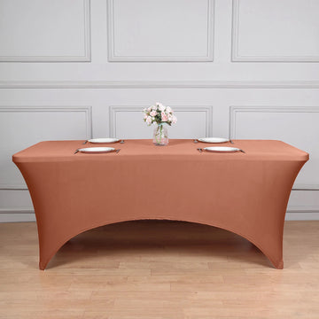 Terracotta (Rust) Spandex Stretch Fitted Rectangular Tablecloth 6ft