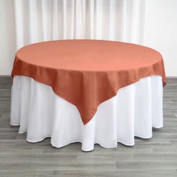 Terracotta (Rust) Square Seamless Polyester Table Overlay Linen Overlay - 70"