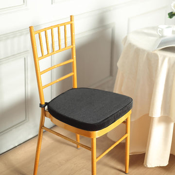 2" Thick Black Velvet Chiavari Chair Pad, Memory Foam Seat Cushion With Ties and Removable Cover