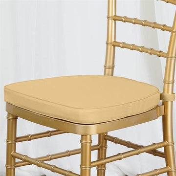 2" Thick Champagne Chiavari Chair Pad, Memory Foam Seat Cushion With Ties and Removable Cover