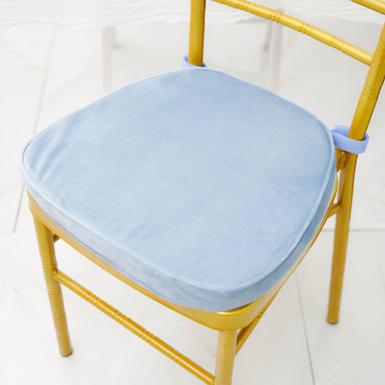 2 Inch Dusty Blue Velvet Chiavari Chair Pad With Memory Foam