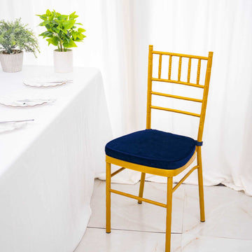 2" Thick Navy Blue Velvet Chiavari Chair Pad, Memory Foam Seat Cushion With Ties and Removable Cover