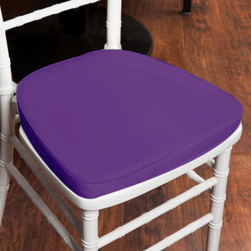 2" Thick Purple Chiavari Chair Pad, Memory Foam Seat Cushion With Ties and Removable Cover