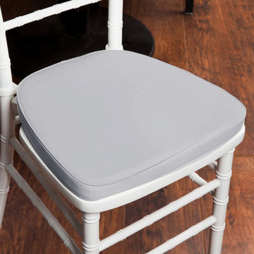 Silver Chiavari Chair Pad, Memory Foam Seat Cushion With Ties and Removable Cover 2" Thick