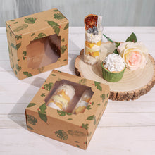 12 Pack Tropical Leaf Cardboard Bakery Cake Pies Cupcake Boxes with PVC Window 6 Inch x 6 Inch x 3 Inch