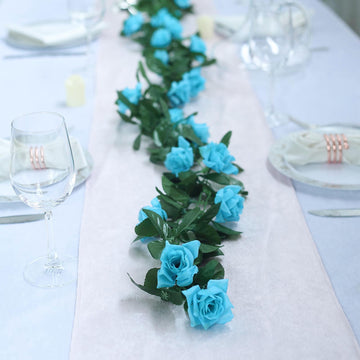 Turquoise Artificial Silk Rose Garland UV Protected Flower Chain 6ft