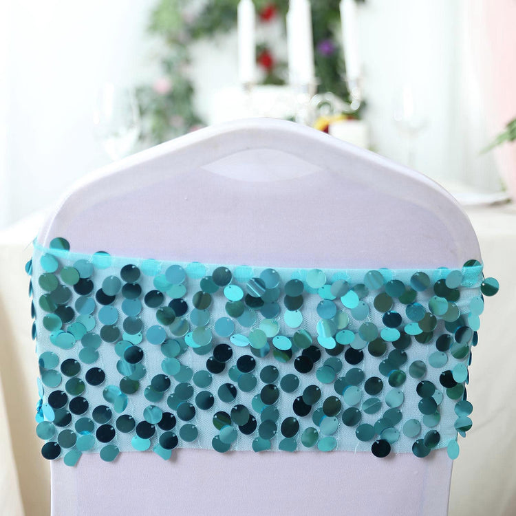 5 pack - Turquoise - Big Payette Sequin Round Chair Sashes