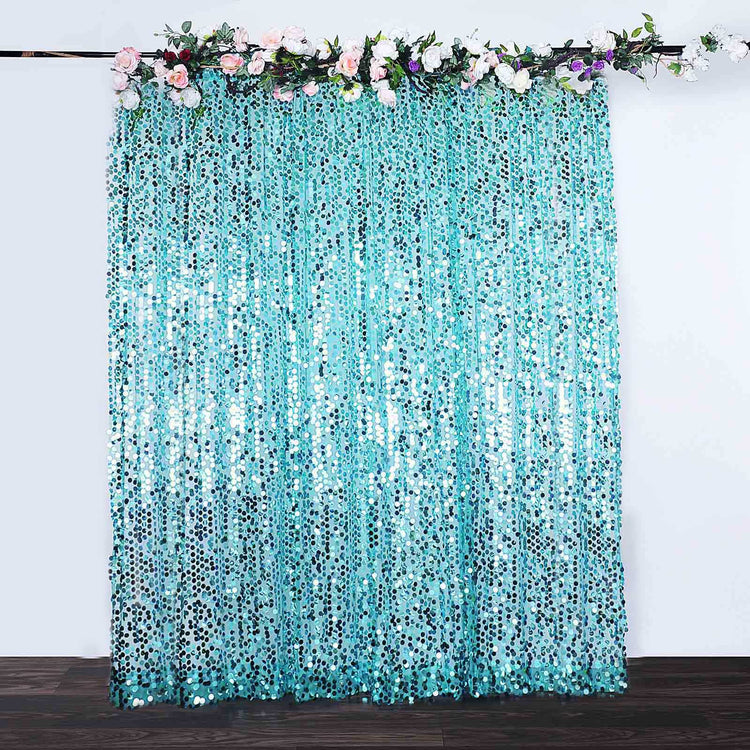 Turquoise Big Payette Sequin Backdrop Drape Curtain, Photo Booth Event Divider Panel - 8ftx8ft