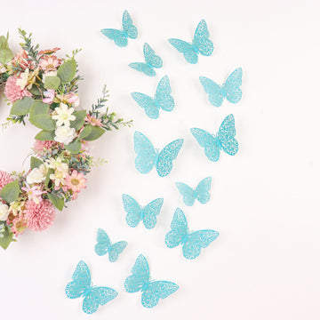 12 Pack 3D Turquoise Butterfly Wall Decals DIY Removable Mural Stickers Cake Decorations