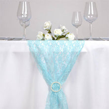 12 Inch x 108 Inch Floral Turquoise Lace Table Runner