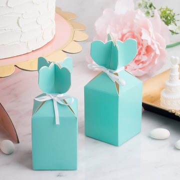 Turquoise Floral Top Satin Ribbon Party Favor Candy Gift Box - Add a Touch of Elegance to Your Event Decor