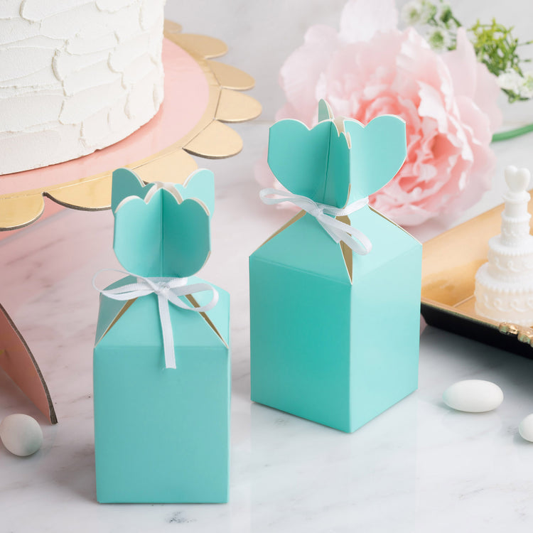Turquoise Floral Top Satin Ribbon Favor Box 25 Pack