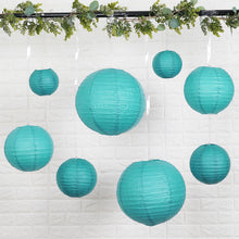 Set of 8 - Hanging Turquoise Paper Lanterns Round Assorted Size - 6", 8", 10", 14"