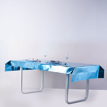Turquoise Metallic Foil Rectangle Tablecloth, Disposable Table Cover 40"x90"
