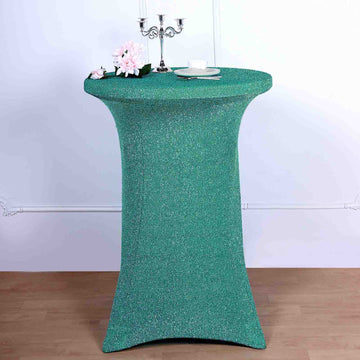 Turquoise Metallic Shiny Glittered Spandex Cocktail Table Cover