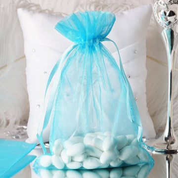 Turquoise Organza Drawstring Wedding Party Favor Bags