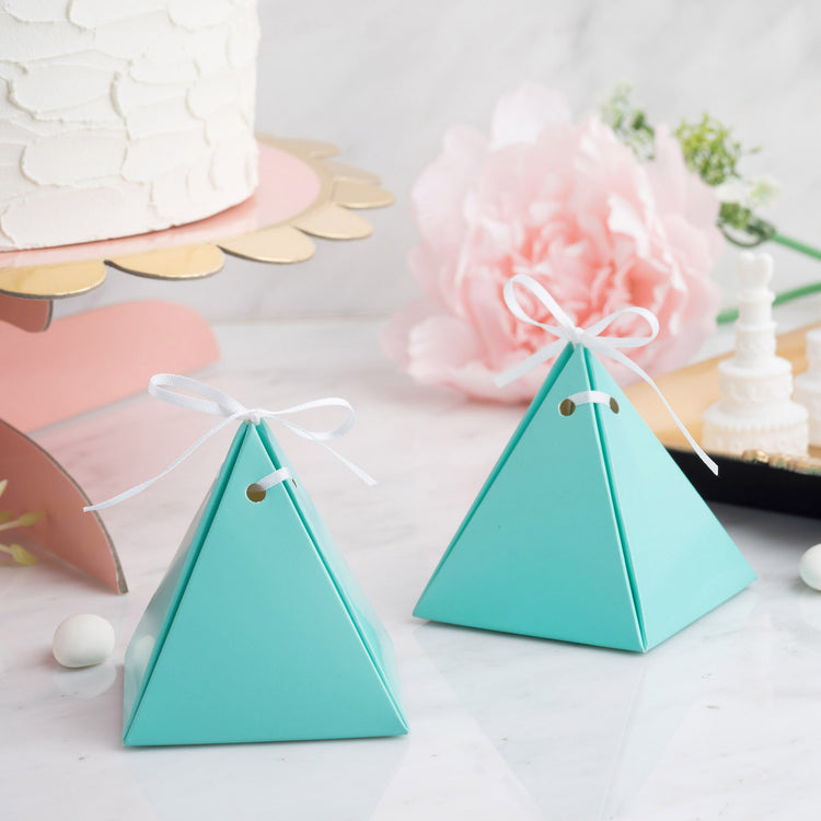 Turquoise Pyramid Shaped Candy Gift Favor Box 25 Pack