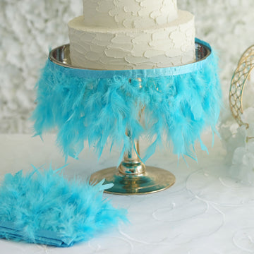 Turquoise Real Turkey Feather Fringe Trim With Satin Ribbon Tape 39"