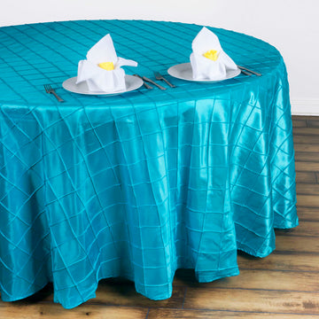 132" Turquoise Round Pintuck Seamless Tablecloth