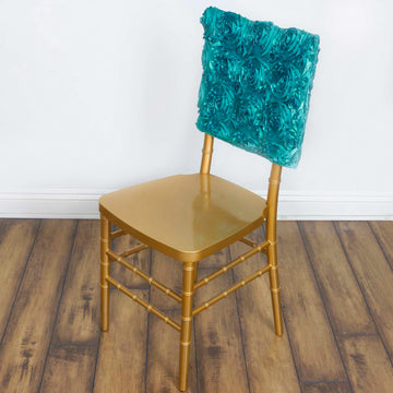 Turquoise Satin Rosette Chiavari Chair Caps, Chair Back Covers 16"