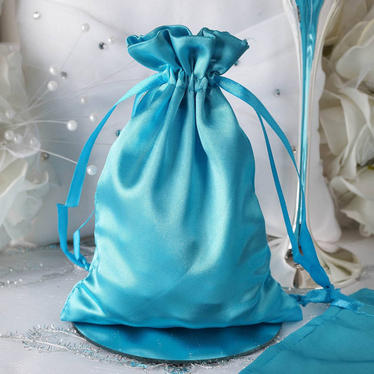 12 Pack | 5x7inch Turquoise Satin Wedding Party Favor Bags, Drawstring Pouch Gift Bags