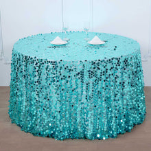 120 Inch Round Tablecloth In Turquoise Big Payette Sequin 
