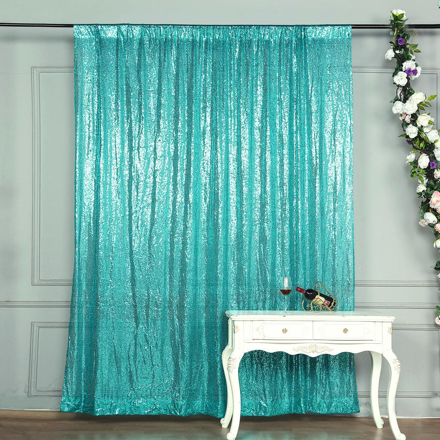 8ftx8ft Turquoise Semi-Sheer Sequin Photo Backdrop Curtain Panel, Event Background Drape